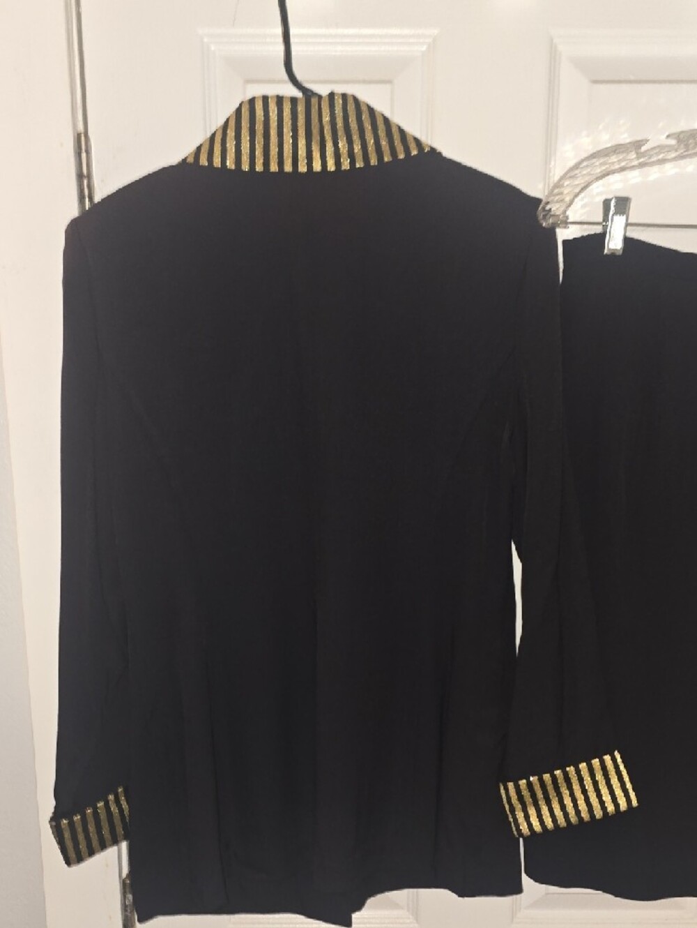 Black Women's Blazer & Skirt Set with Gold Striped Trim - Picture 6 of 9